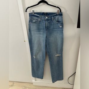 Express High Waisted Medium Wash Ripped Modern Straight Jeans - Size: 8R